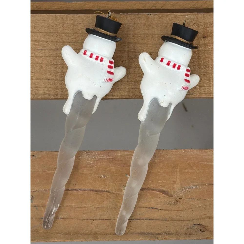 2 Hallmark Snowman Icicle Christmas Ornaments Frosted Winter‎ Holiday Decor